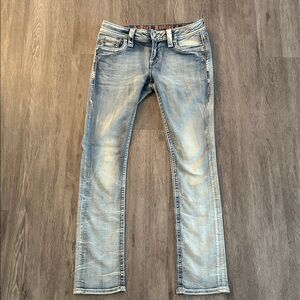 Womens Rock Revival Light wash straight leg Blue Jeans size 28